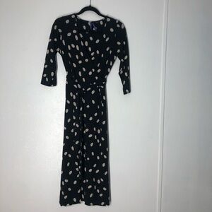 Seraphine Womens Maternity Dress Size 2 Wrap Around Navy Blue Polka Dots Midi